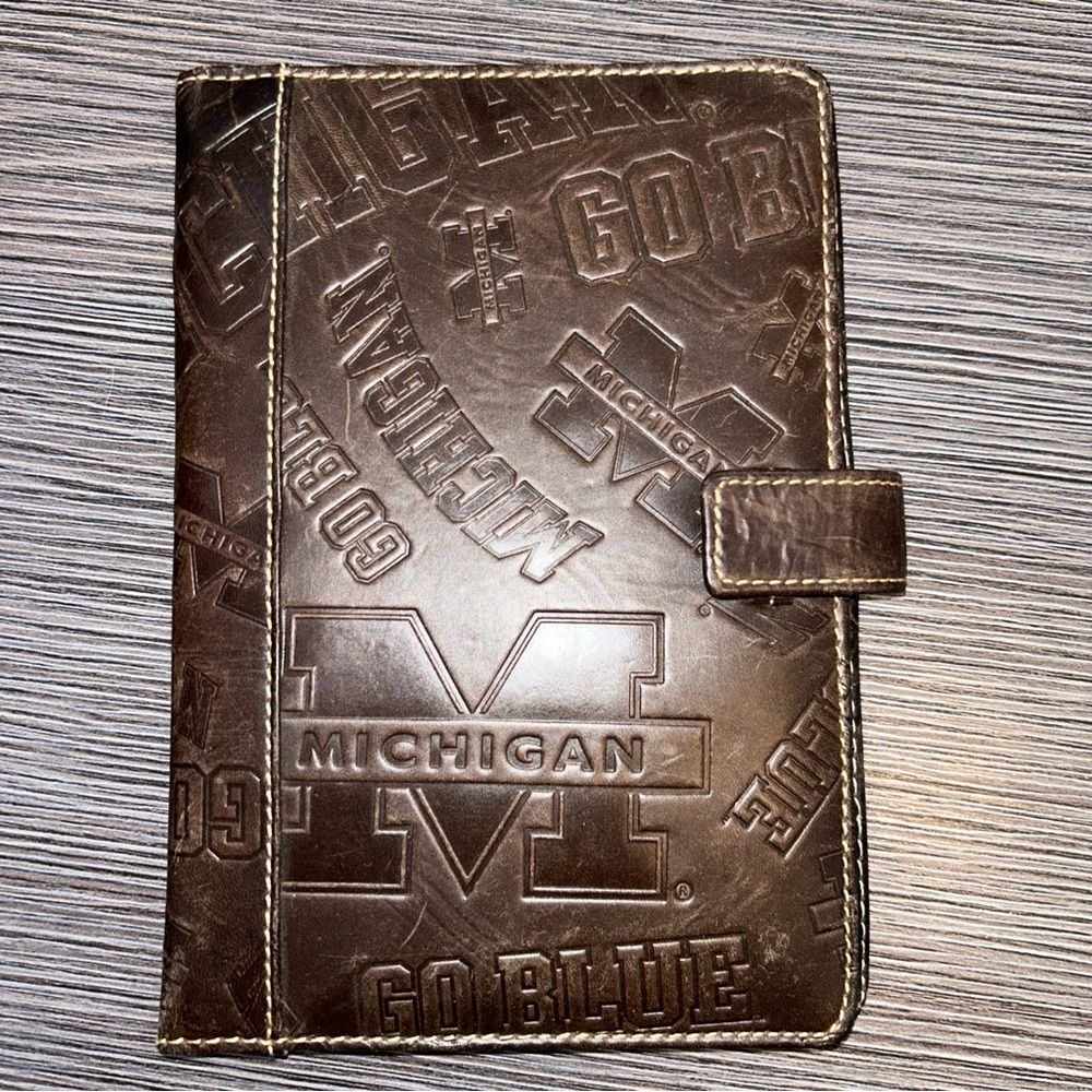 University of Michigan Embossed Brown Leather Portfolio Planner by Fossil